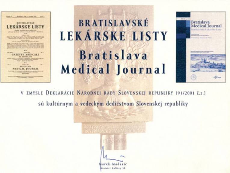 Listina osvedčujúca, že Bratislavské lekárske listy sú kultúrnym a vedeckým dedičstvom Slovenskej republiky