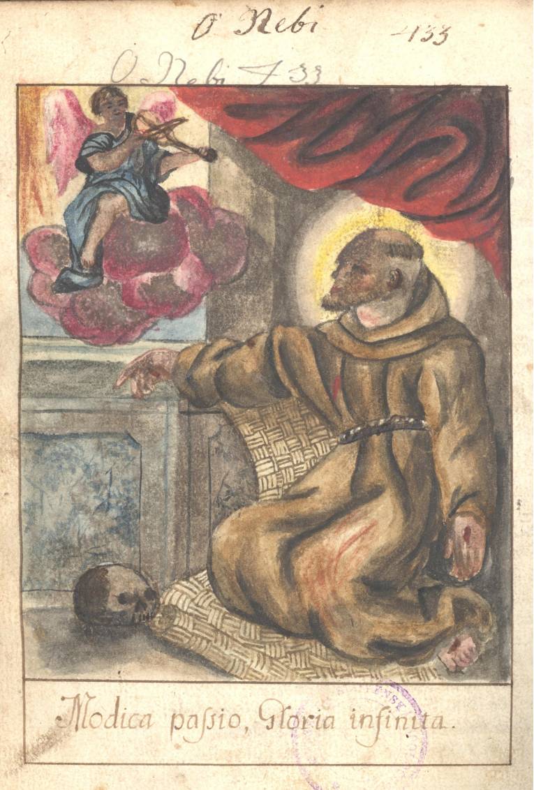 Rozjímajúcí sv. František z Assisi. Z autografu Gavlovičovej Školy kresťanskej (1758). Foto: SNK
