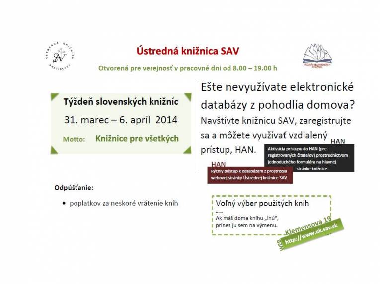 15. ročník Týždňa slovenských knižníc, ktorý sa uskutoční v dňoch 31. marca až 6. apríla 2014