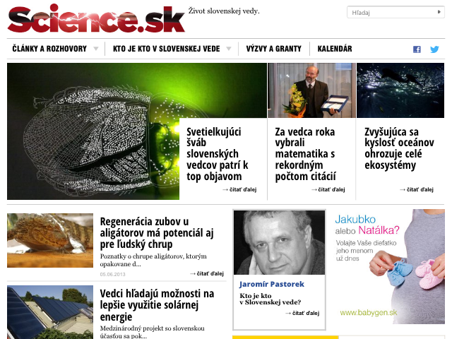 Úvodná stránka science.sk