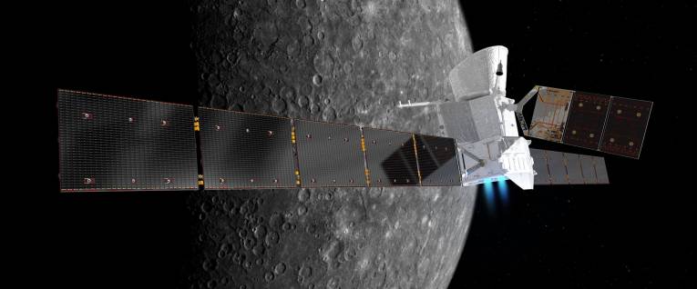 Sonda ESA-BepiColombo nad Merkúrom (Zdroj: ESA)