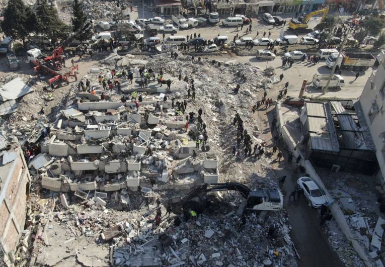 Pohľad na deštrukciu  po ničivom zemetrasení v meste Kahramanmaras na juhu Turecka 9. februára 2023