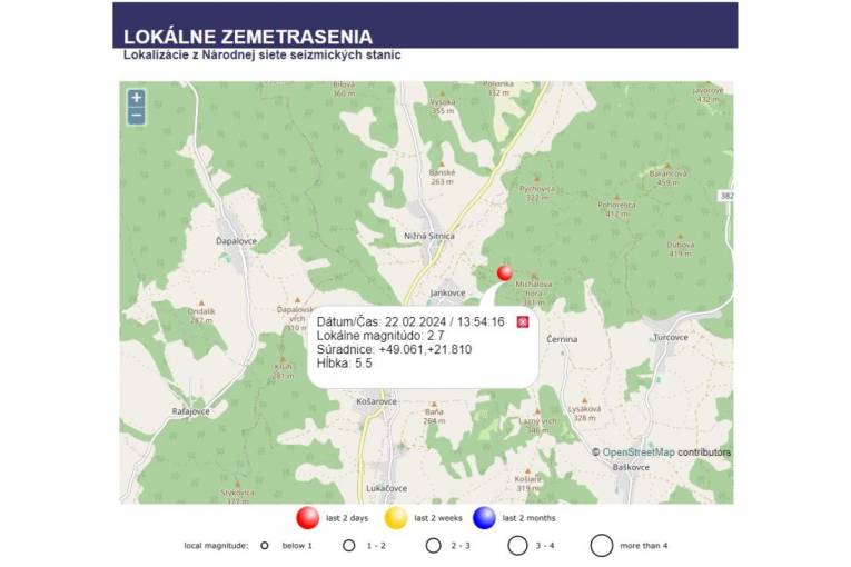 Na východnom Slovensku pocítili ďalšie zemetrasenie